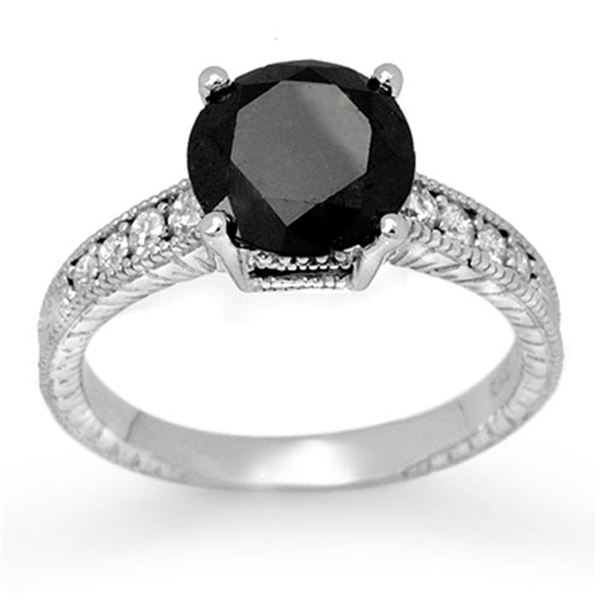 3.0 ctw VS Certified Black & White Diamond Solitaire Ring 14k White Gold - REF-117W3H