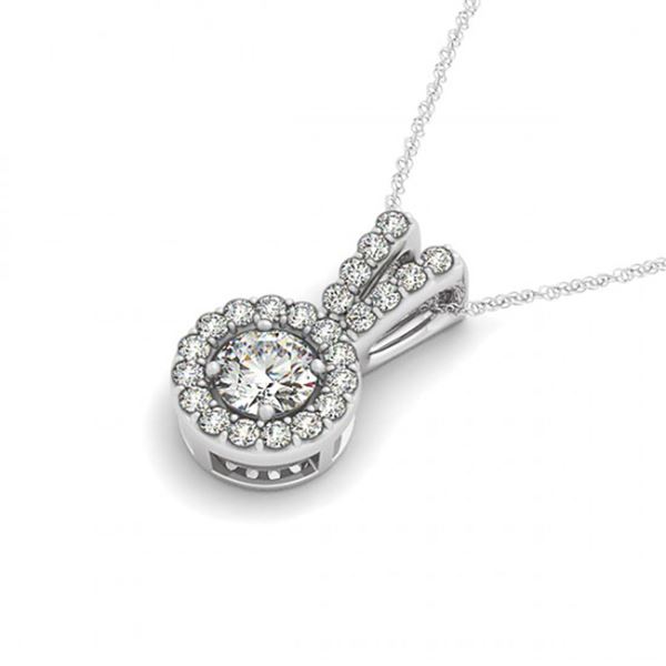 0.9 ctw Certified SI Diamond Halo Necklace 14k White Gold - REF-110G4W
