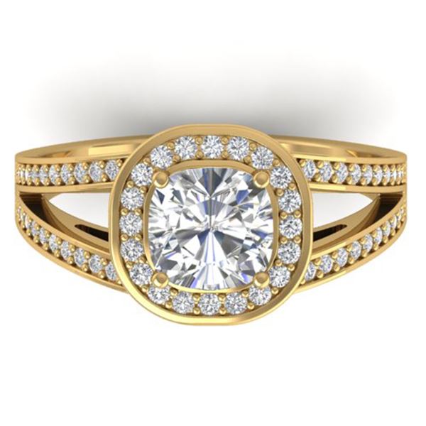 1.5 ctw Cushion Certified VS/SI Diamond Art Deco Ring 14k Yellow Gold - REF-376K3Y