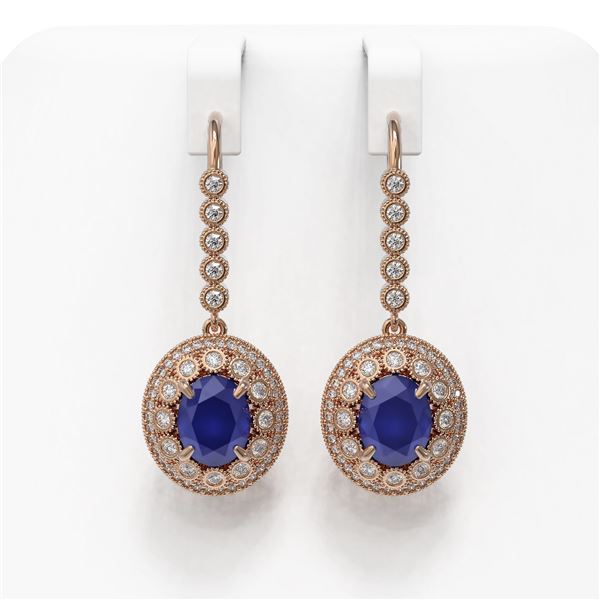 9.25 ctw Certified Sapphire & Diamond Victorian Earrings 14K Rose Gold - REF-243Y5X