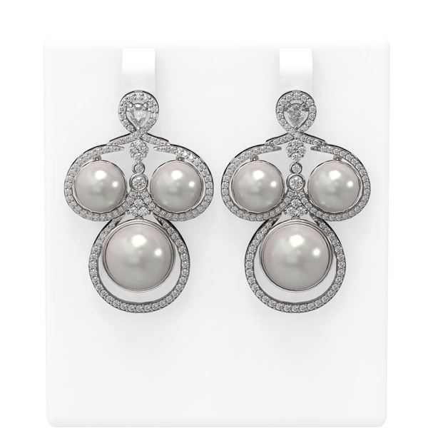 2.61 ctw Diamond & Pearl Earrings 18K White Gold - REF-298R4K