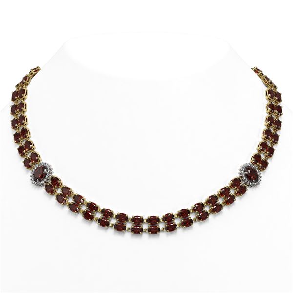 63.15 ctw Garnet & Diamond Necklace 14K Yellow Gold - REF-581G8W