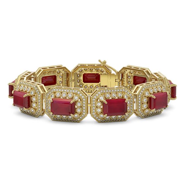 61.92 ctw Certified Ruby & Diamond Victorian Bracelet 14K Yellow Gold - REF-1288X4A