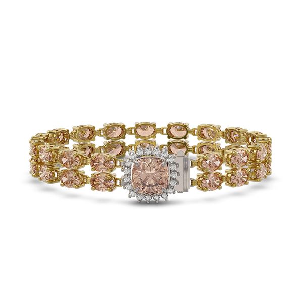 16.93 ctw Morganite & Diamond Bracelet 14K Yellow Gold - REF-245K5Y