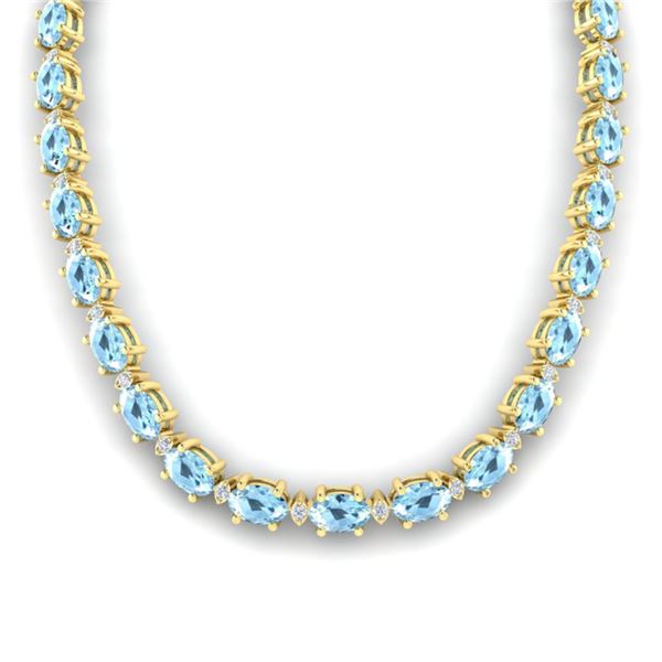 37.5 ctw Aquamarine & VS/SI Diamond Eternity Necklace 10k Yellow Gold - REF-425K5Y