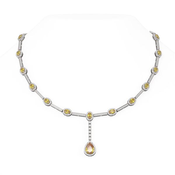 14.13 ctw Canary Citrine & Diamond Necklace 18K White Gold - REF-712A5N