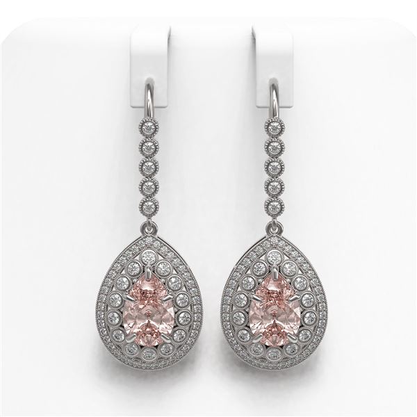 8.35 ctw Morganite & Diamond Victorian Earrings 14K White Gold - REF-364K2Y
