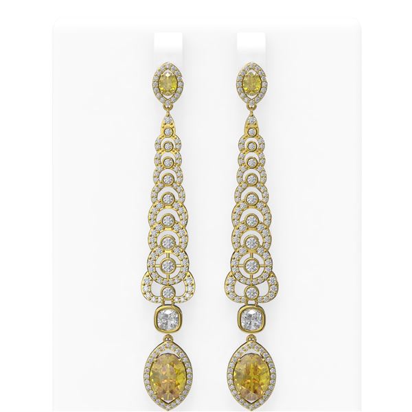 7.74 ctw Canary Citrine & Diamond Earrings 18K Yellow Gold - REF-405H5R