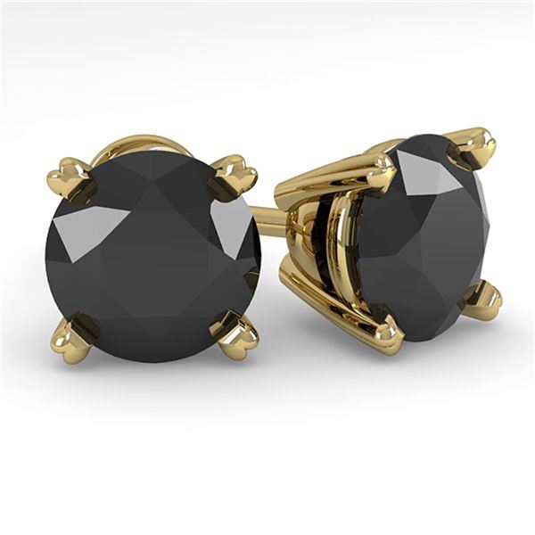 3.0 ctw Black Diamond Stud Designer Earrings 14k Yellow Gold - REF-56H2R