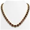 60.59 ctw Garnet & Diamond Micro Pave Halo Necklace 10k Yellow Gold - REF-676Y5X