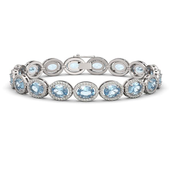 18.38 ctw Aquamarine & Diamond Micro Pave Halo Bracelet 10k White Gold - REF-320R9K