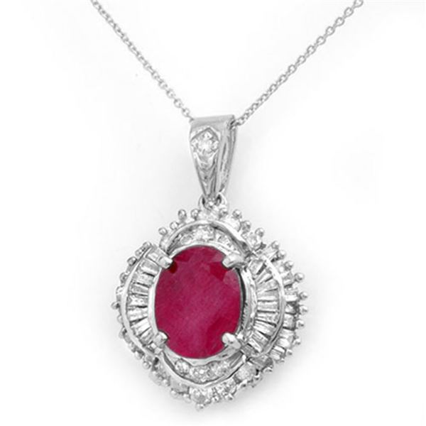 6.26 ctw Ruby & Diamond Pendant 18k White Gold - REF-178Y2X