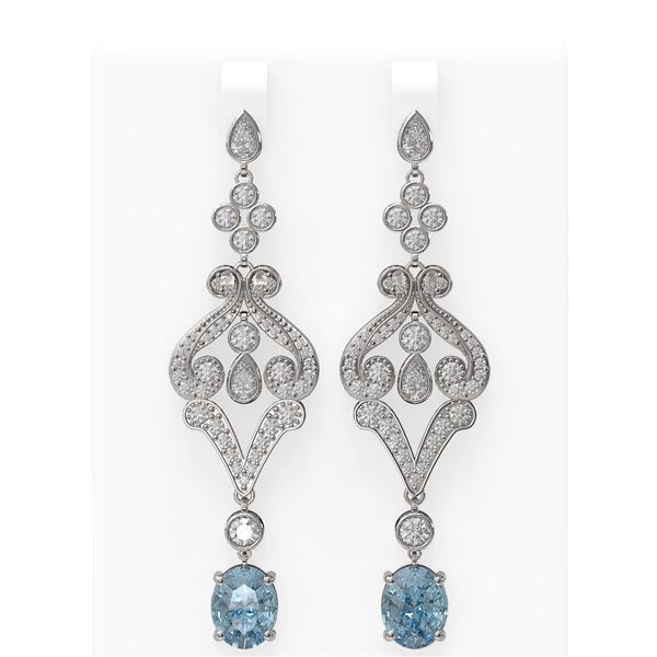 9.65 ctw Aquamarine & Diamond Earrings 18K White Gold - REF-541H8R