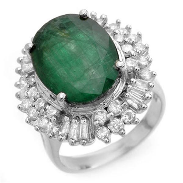 11.75 ctw Emerald & Diamond Ring 18k White Gold - REF-272F8M