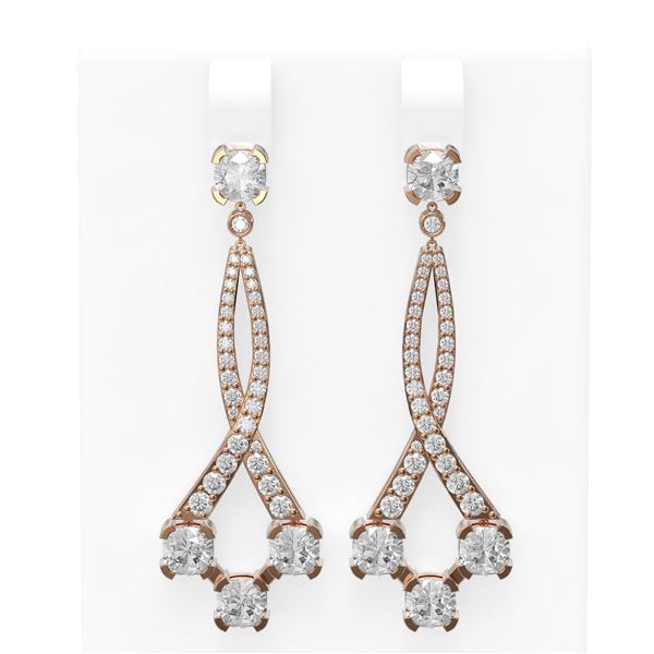 5.39 ctw Cushion Diamond Earrings 18K Rose Gold - REF-808X4A