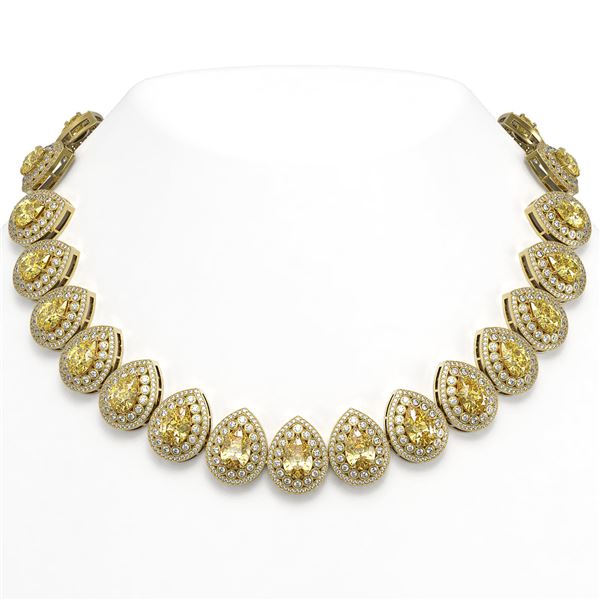 103.62 ctw Canary Citrine & Diamond Victorian Necklace 14K Yellow Gold - REF-3002Y4X