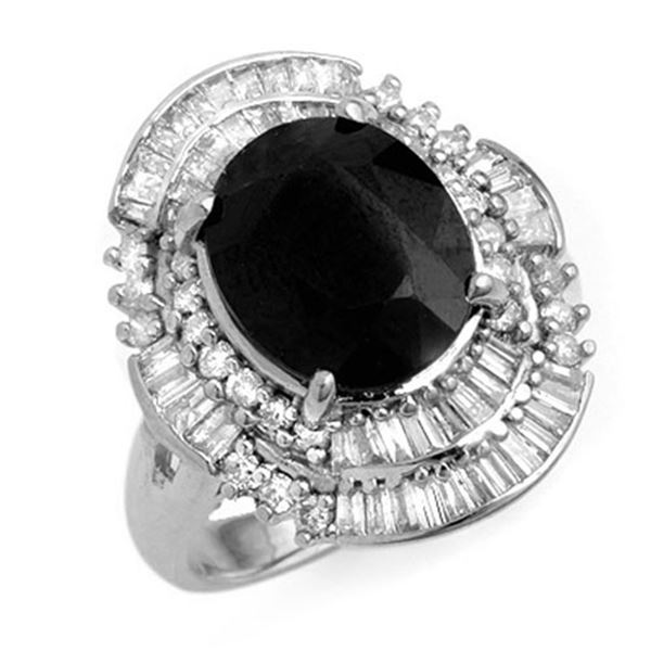 5.95 ctw Blue Sapphire & Diamond Ring 18k White Gold - REF-152Y8X
