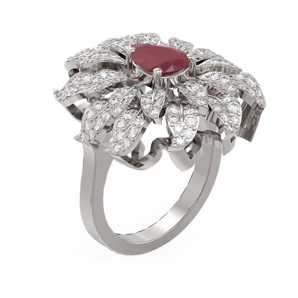 3.52 ctw Ruby & Diamond Ring 18K White Gold - REF-172W2H