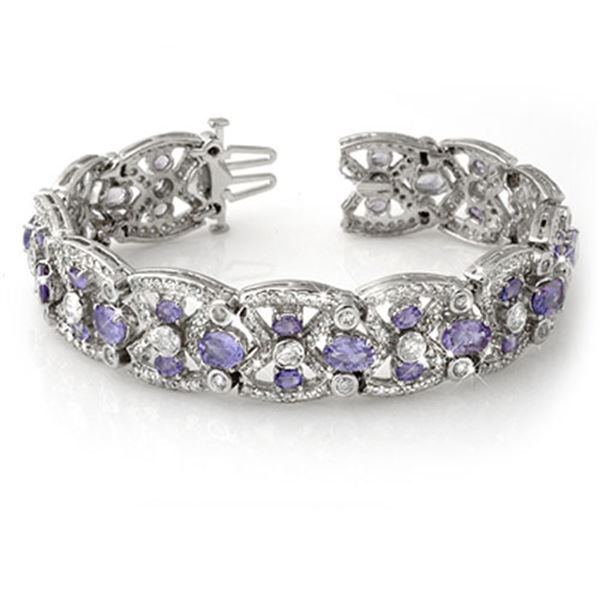 24.0 ctw Tanzanite & Diamond Bracelet 14k White Gold - REF-943G5W