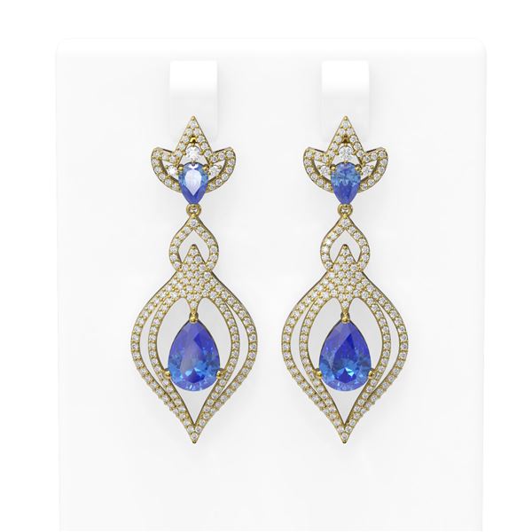 7.01 ctw Tanzanite & Diamond Earrings 18K Yellow Gold - REF-354H5R
