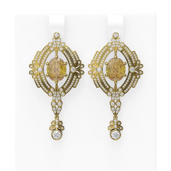 10.44 ctw Canary Citrine & Diamond Earrings 18K Yellow Gold - REF-378G8W