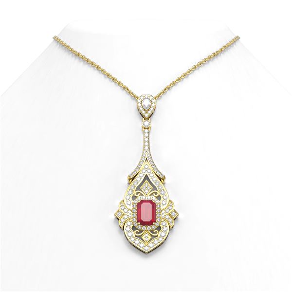 10.47 ctw Ruby & Diamond Necklace 18K Yellow Gold - REF-525F5M