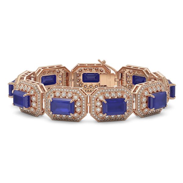 61.92 ctw Sapphire & Diamond Victorian Bracelet 14K Rose Gold - REF-1288G4W