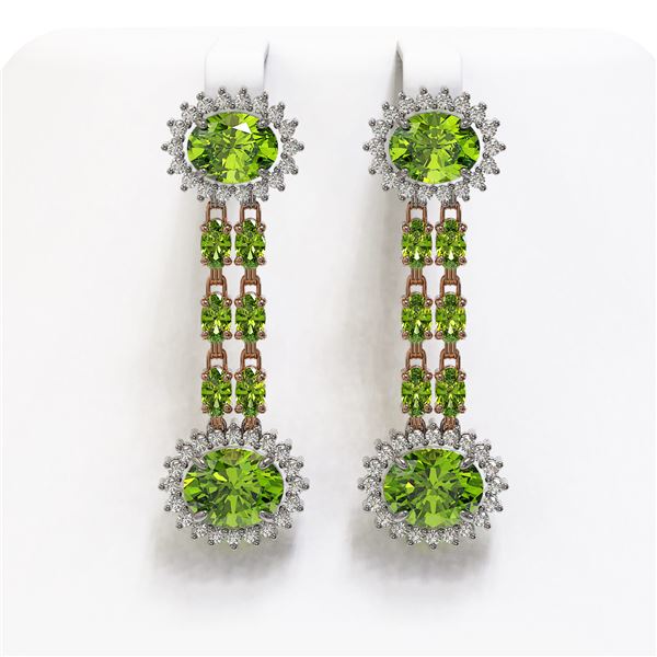 11.96 ctw Peridot & Diamond Earrings 14K Rose Gold - REF-184X5A