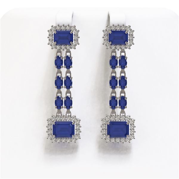 11.98 ctw Sapphire & Diamond Earrings 14K White Gold - REF-205R8K