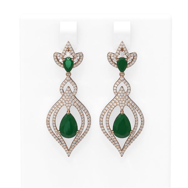 8.96 ctw Emerald & Diamond Earrings 18K Rose Gold - REF-336N4F