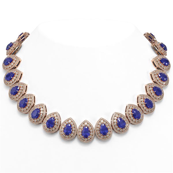 121.42 ctw Sapphire & Diamond Victorian Necklace 14K Rose Gold - REF-3331F5M