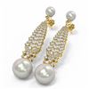 Image 3 : 3.2 ctw Diamond & Pearl Earrings 18K Yellow Gold - REF-267R5K