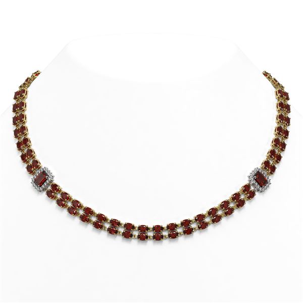 31.95 ctw Garnet & Diamond Necklace 14K Yellow Gold - REF-436R4K
