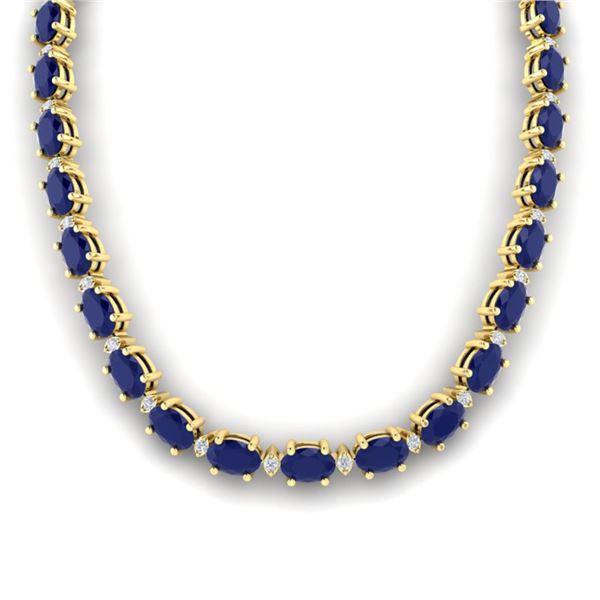 55.5.0 ctw Sapphire & VS/SI Diamond Eternity Necklace 10k Yellow Gold - REF-292G2W