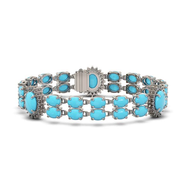 24.67 ctw Turquoise & Diamond Bracelet 14K White Gold - REF-354Y5X