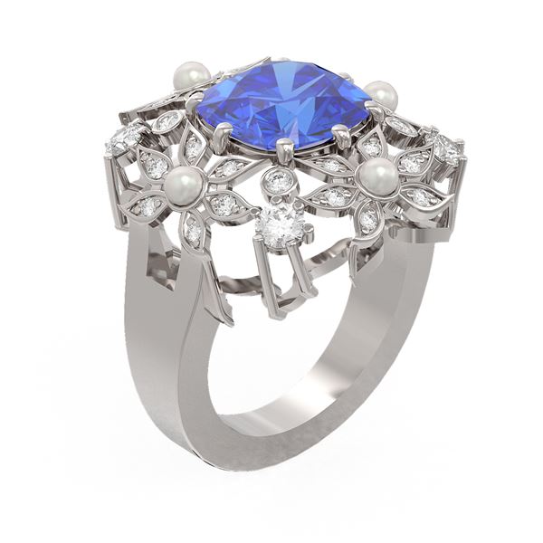 6.41 ctw Tanzanite & Diamond Ring 18K White Gold - REF-345F5M