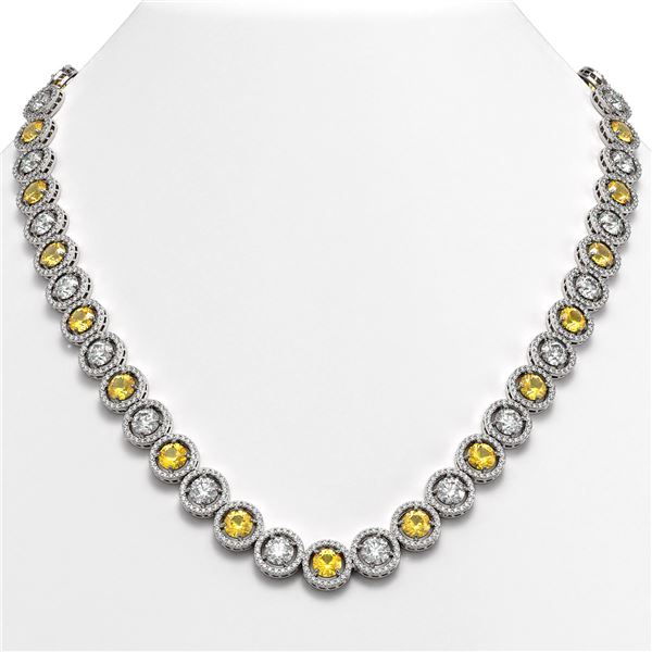 35.54 ctw Canary & Diamond Micro Pave Necklace 18K White Gold - REF-3777A2N