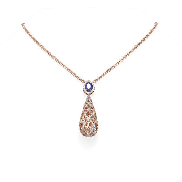 3.9 ctw Sapphire & Diamond Necklace 18K Rose Gold - REF-300R2K