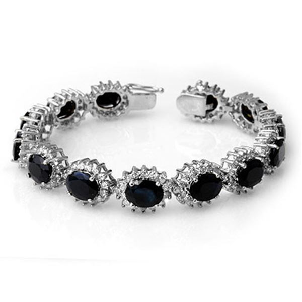 35.69 ctw Blue Sapphire & Diamond Bracelet 14k White Gold - REF-486Y4X
