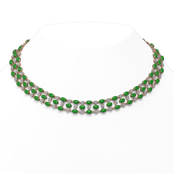 26.75 ctw Jade & Diamond Necklace 10K Rose Gold - REF-427G3W