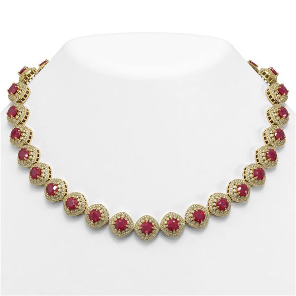 82.17 ctw Certified Ruby & Diamond Victorian Necklace 14K Yellow Gold - REF-1800M2G