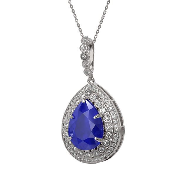 15.87 ctw Sapphire & Diamond Victorian Necklace 14K White Gold - REF-281F8M