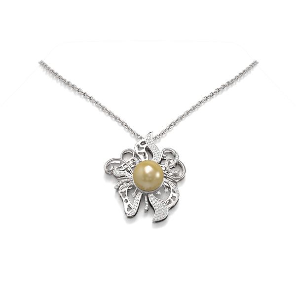 0.76 ctw Diamond & Pearl Necklace 18K White Gold - REF-134H5R