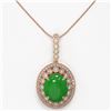 Image 2 : 9.17 ctw Jade & Diamond Victorian Necklace 14K Rose Gold - REF-245H5R