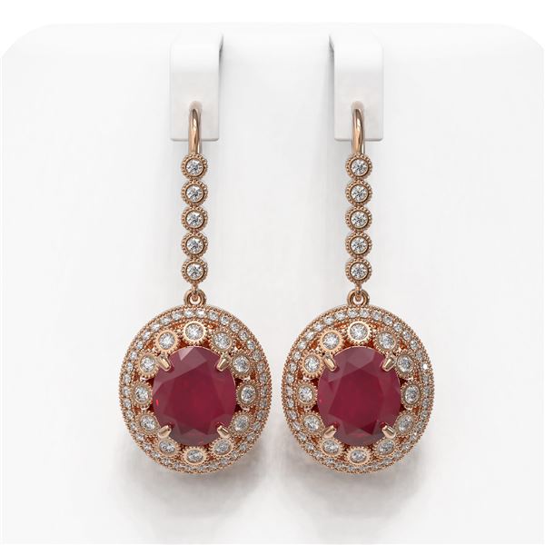 17.22 ctw Certified Ruby & Diamond Victorian Earrings 14K Rose Gold - REF-354R5K