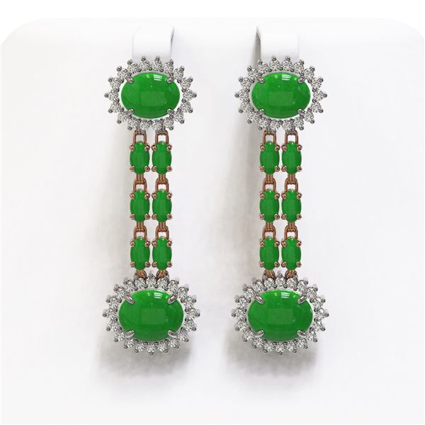 10.72 ctw Jade & Diamond Earrings 14K Rose Gold - REF-174F2M