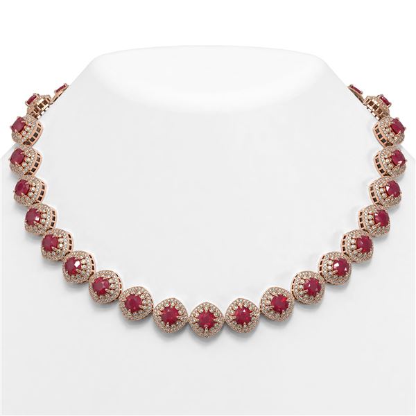 82.17 ctw Certified Ruby & Diamond Victorian Necklace 14K Rose Gold - REF-1800N2F