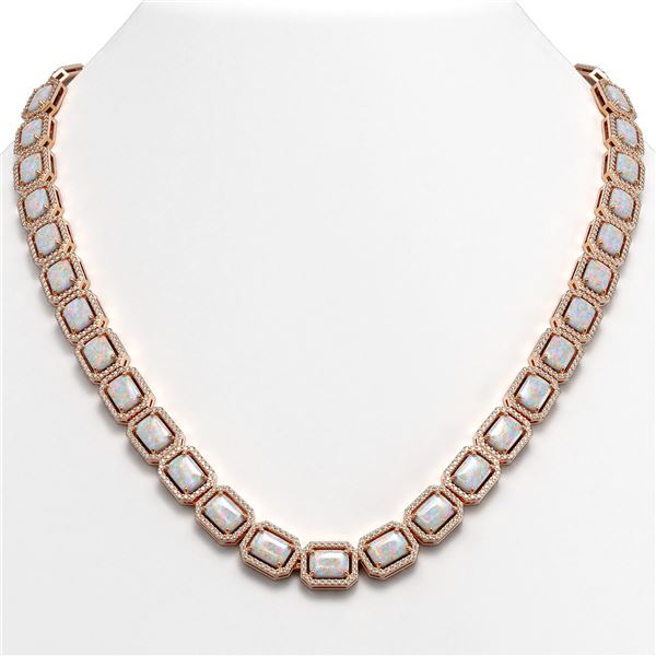 37.69 ctw Opal & Diamond Micro Pave Halo Necklace 10k Rose Gold - REF-748X4A