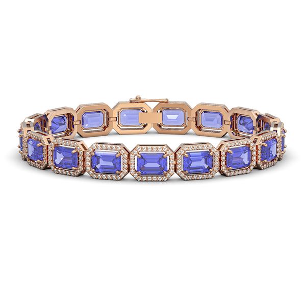 25.36 ctw Tanzanite & Diamond Micro Pave Halo Bracelet 10k Rose Gold - REF-636X4A