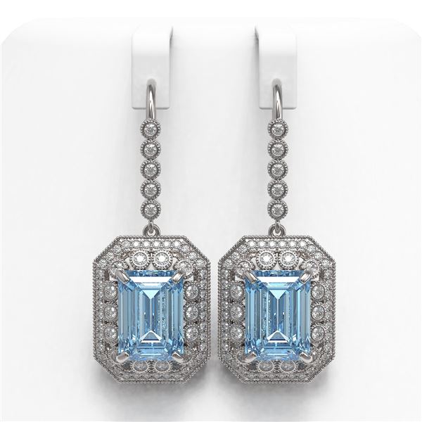 24.81 ctw Sky Topaz & Diamond Victorian Earrings 14K White Gold - REF-365K5Y